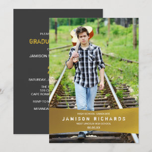 Modern Banner Grad Party Invite / Faux Gold Foil