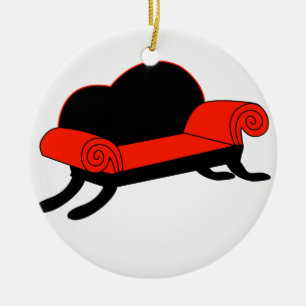 Modern banquette with wooden legs ceramic ornament