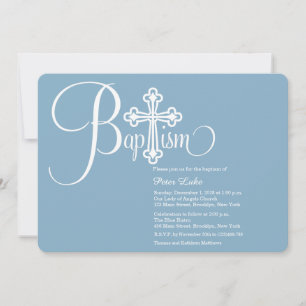 Modern Baptism Baby Boy Photo Invitation