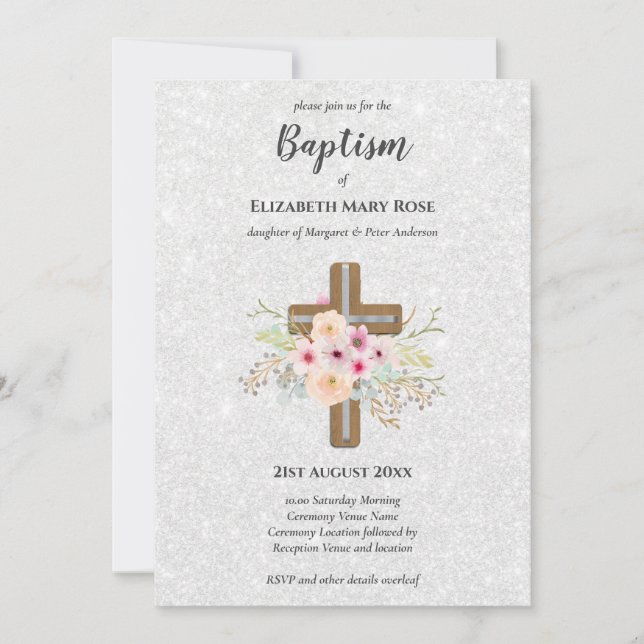 Modern BAPTISM Christening Bautizo INVITE FLORAL (Front)