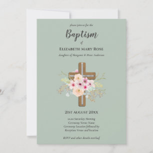Modern BAPTISM Christening Bautizo INVITE FLORAL