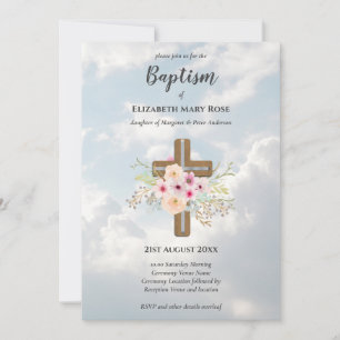 Modern BAPTISM Christening Bautizo INVITE FLORAL