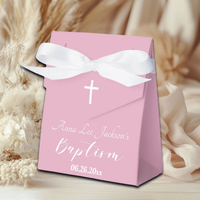 Modern Baptism Christening White Cross Dusty Pink Favor Box (Creator Uploaded)