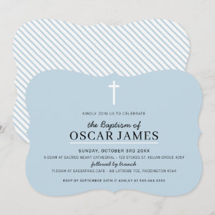 MODERN BAPTISM minimal cross simple pale blue boy Invitation