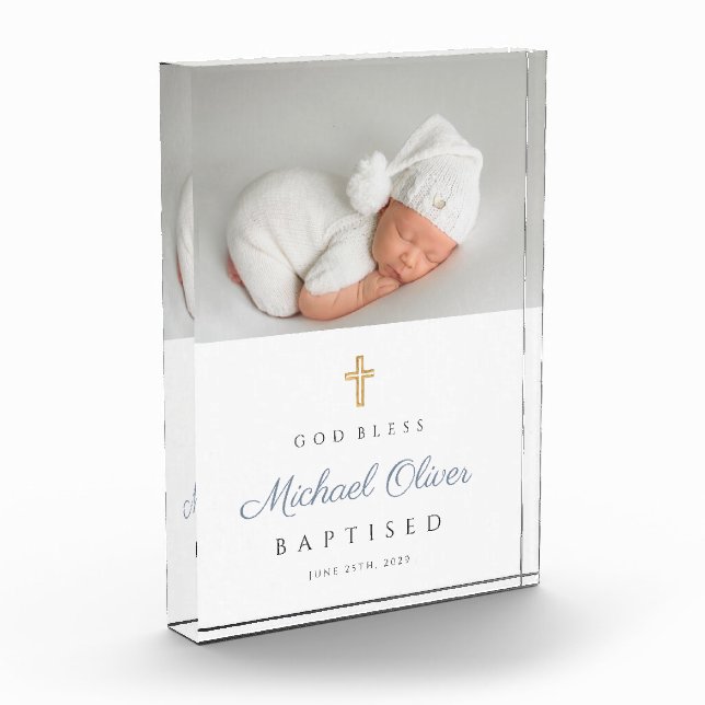 Modern Baptized Boy Keepsake  Photo Block (Left)