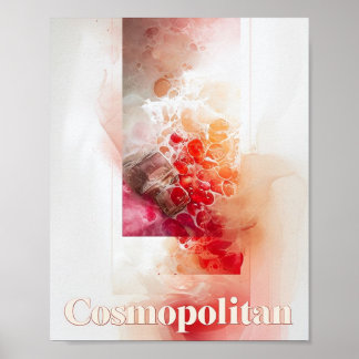 Modern Bar Decor, Cosmopolitan Watercolor Cocktail Poster
