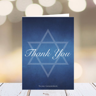 Modern Bar Mitzvah Blue Star of David Customizable Thank You Card