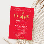 Modern Bar Mitzvah boy modern red   gold Invitation<br><div class="desc">by kat massard >>> WWW.SIMPLYSWEETPAPERIE.COM <<<

Love the design,  but would like to see some changes - another colour scheme,  product,  add a photo or adapted for a different occasion - no worries simply contact me,  kat@simplysweetPAPERIE.com - I am happy to help!</div>