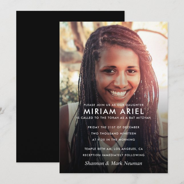 Modern Bar Mitzvah or Bat Mitzvah Photo Invitation (Front/Back)