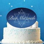 Modern Bar Mitzvah Party Blue Star of David Custom Cake Pick<br><div class="desc">Beautiful deep shades of dark blue create a texture like water on this custom formal Bar Mitzvah cake topper. Elegant white minimalist script on dessert favours with your son's name on the subtle Star of David to celebrate your Jewish son's coming of age.</div>