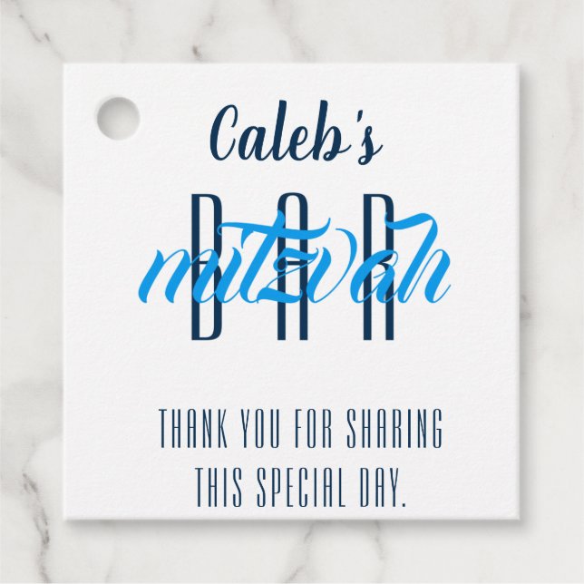 Modern Bar Mitzvah Personalized Favour Tags (Front)