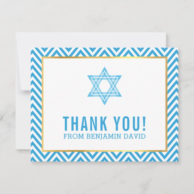MODERN BAR MITZVAH preppy thank you star BLUE (Front)