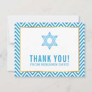 MODERN BAR MITZVAH preppy thank you star BLUE Card