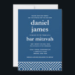 Modern Bar Mitzvah QR Code Details and Reply, Blue Invitation<br><div class="desc">This modern invitation features bold white lettering on the front and a custom QR code and your custom text on the back.  Use the template form to add your text.  The Customize feature can be used to change the font,  layout and colours.</div>