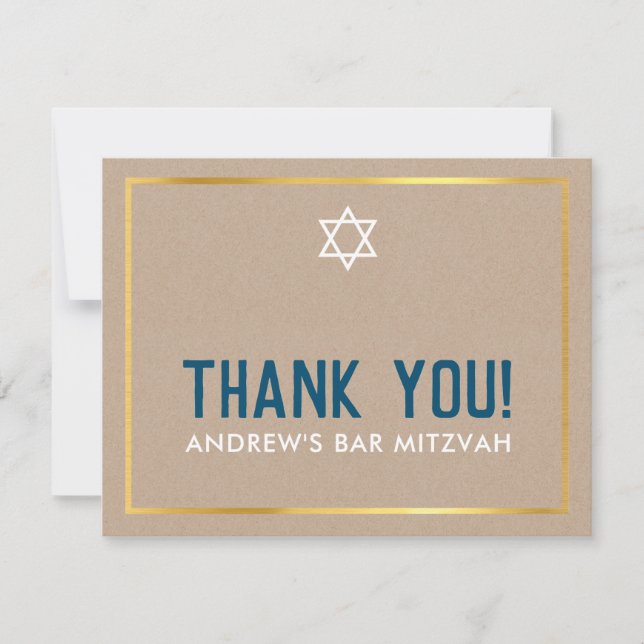 MODERN BAR MITZVAH simple thank you blue kraft (Front)