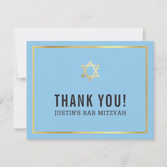 MODERN BAR MITZVAH simple thank you gold star blue (Front)