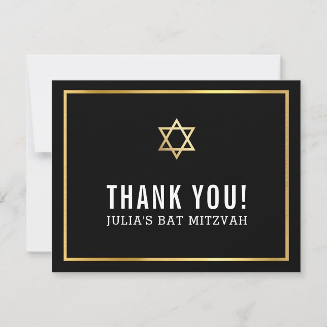 MODERN BAR MITZVAH simple thank you gold star grey Card (Front)