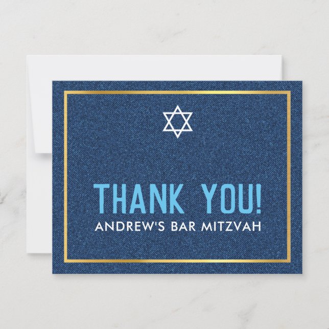 MODERN BAR MITZVAH smart bold thank you denim blue Card (Front)