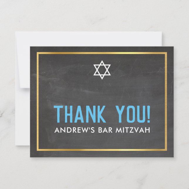 MODERN BAR MITZVAH smart bold thank you grey aqua (Front)