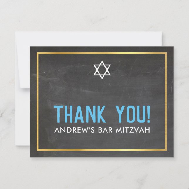 MODERN BAR MITZVAH smart bold thank you grey aqua Card (Front)