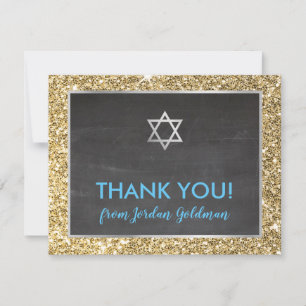 MODERN BAR MITZVAH thank you gold glitter grey Card