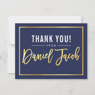 MODERN BAR MITZVAH thank you gold name DANIEL Card