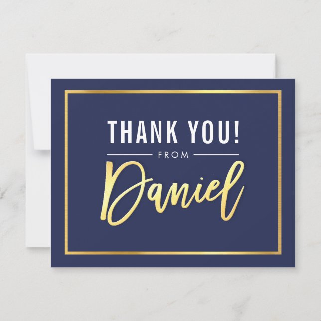 MODERN BAR MITZVAH thank you gold name DANIEL Card (Front)