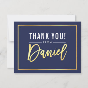 MODERN BAR MITZVAH thank you gold name DANIEL Card
