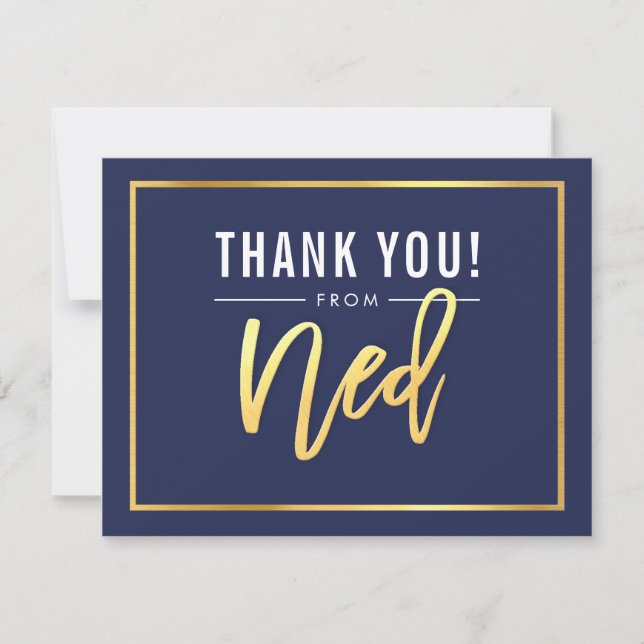MODERN BAR MITZVAH thank you gold name NED navy (Front)