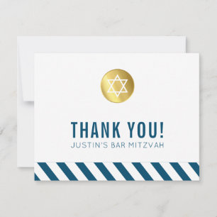 MODERN BAR MITZVAH thank you gold spot white blue Card