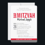 MODERN BAR MITZVAH trendy date red black grey Invitation<br><div class="desc">by kat massard > WWW.SIMPLYSWEETPAPERIE.com Love the design, but would like to see some changes - another colour scheme, product, add a photo or adapted for a different occasion - no worries simply contact me - I am happy to help! - - - - - - - - - -...</div>