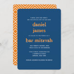 Modern Bar Mitzvah Typography Blue Orange Invitation<br><div class="desc">This modern invitation features bold lettering on the front and a modern pattern on the back.  Use the template form to add your custom text.  The Customize feature can be used to change the font,  layout and colours.</div>