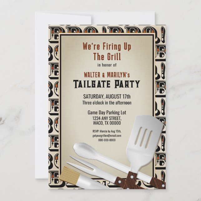 Modern Barbecue Utensils Invitation (Front)