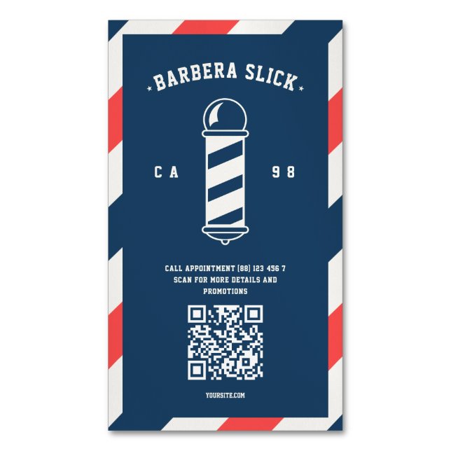 Modern Barber Barbershop Barber's Pole Magnetic Business Card (Front Vertical)