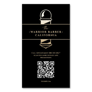 Modern Barber Barbershop Barber's Pole QR Magnetic Business Card