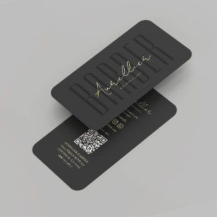 Modern Barber Barbershop Black Gold Professional Business Card
