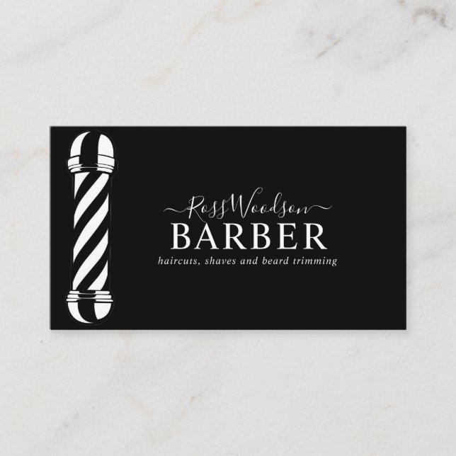 Modern Barber Black White Business Card (Front)