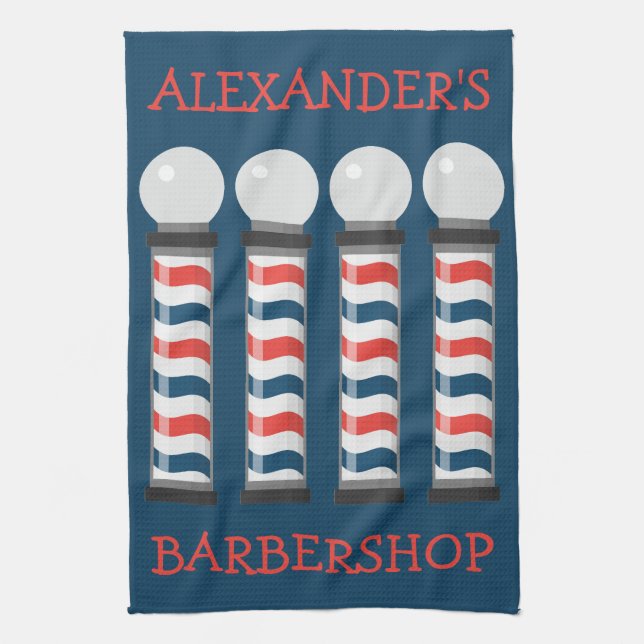 Modern Barber Poles Bar Towel Personalize (Vertical)