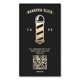 Modern Barbershop Barber's Pole Hairstylist QR Magnetic Business Card