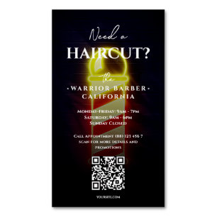 Modern Barbershop Glow Barber's Pole Barber Open Magnetic Business Card
