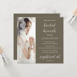 Modern Bark Brown Photo Bridal Shower Brunch Invitation