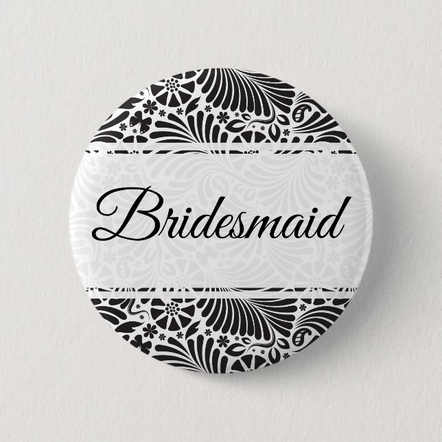 Modern Baroque Floral Bridesmaid 2 Inch Round Button (Front)