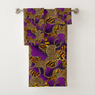 Modern Baroque Glam Animal Print On Purple Bath Towel Set