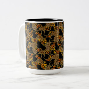 Modern Baroque Glam Animal Print With Chains Two-Tone Coffee Mug
