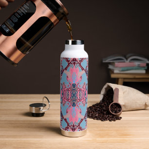 Modern Baroque Pattern in Pink Burgundy Blue Water Bottle
