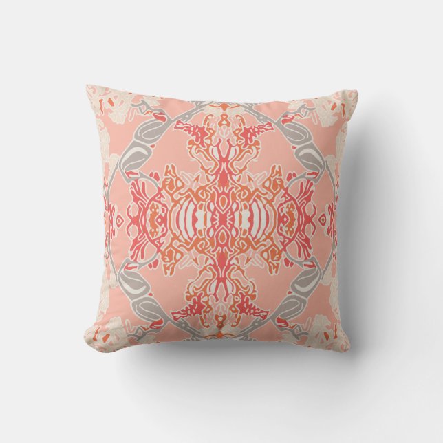 Modern Baroque Pattern in Pink Red Cream Throw Pillow (Front)