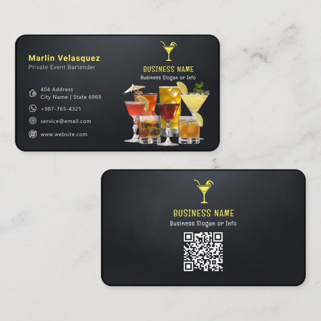 Modern bartender business | Casual Black Card (Front/Back)