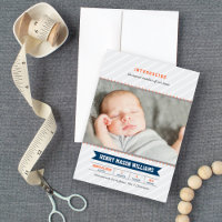 Modern Baseball Baby Boy Navy Orange Photo Birth