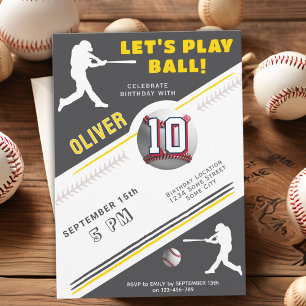 Modern Baseball Ball Player Themed Birthday Invitation