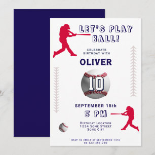 Modern Baseball Ball Player Themed Birthday  Invitation
